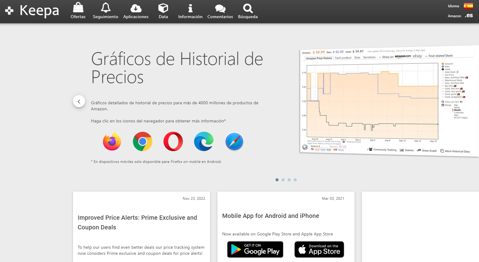 Página de Inicio de Keepa