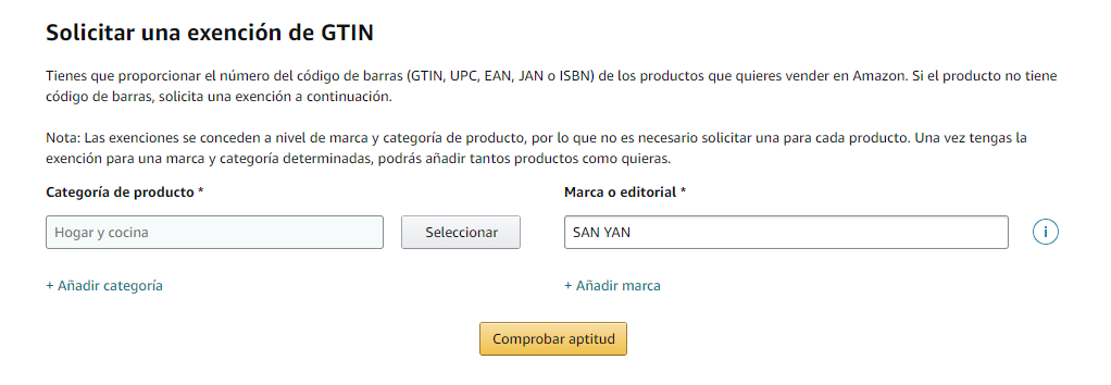 Comprobar actitud en la solicitud de exención de gtin